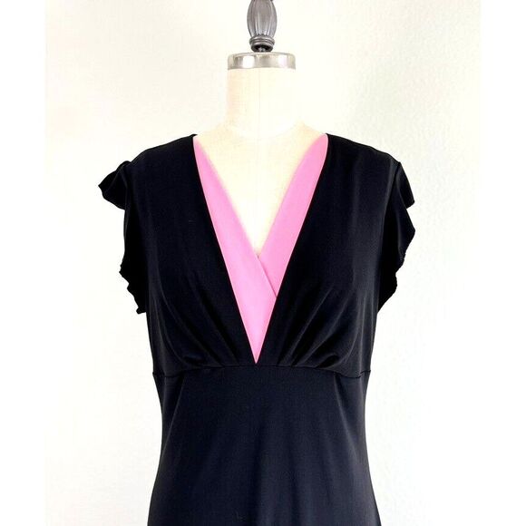 Giorgio Fiorlini Vintage Y2K 90's Black Jersey Dress Sz S Flowy Cap Sleeves - Picture 2 of 8